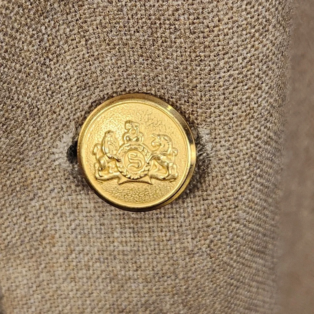 Stafford Worsted Wool Blend Sport‎ Coat Mens 44L Tan Brown Blazer Gold Buttons
